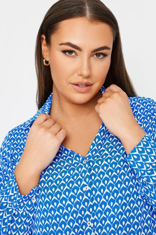 YOURS Plus Size Blue Geometric Print Button Through Shirt | Yours Clothing 4