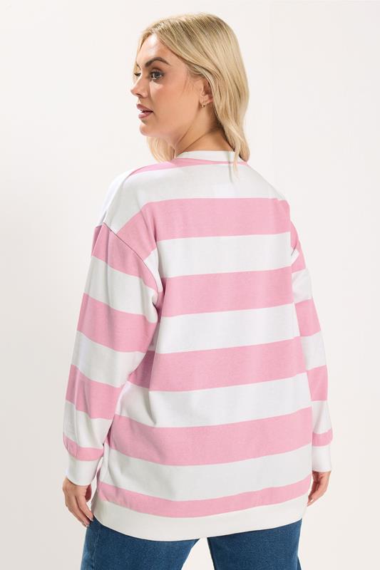 YOURS Plus Size Pink & White Stripe Sweatshirt | Yours Clothing 2