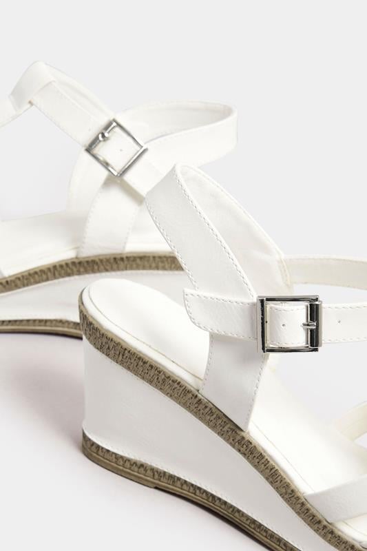 White Faux Leather T-Bar Wedge Sandals In Wide E Fit & Extra Wide EEE Fit | Yours Clothing 5