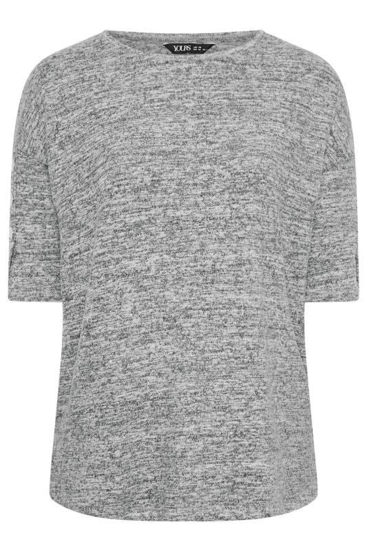 YOURS Plus Size Grey Marl Button Sleeve Soft Touch Top | Yours Clothing 5