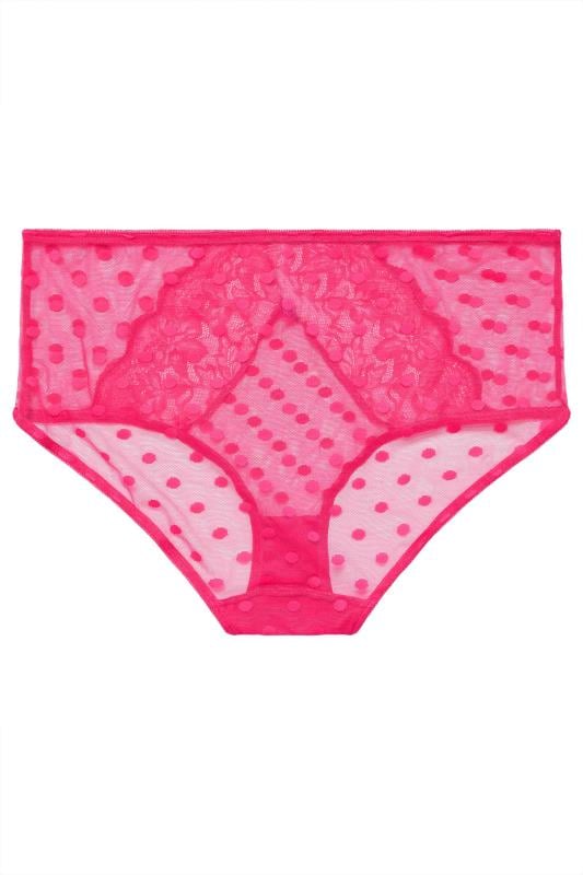 YOURS Plus Size Hot Pink Dot Print Lace High Waisted Full Briefs | Yours Clothing 5