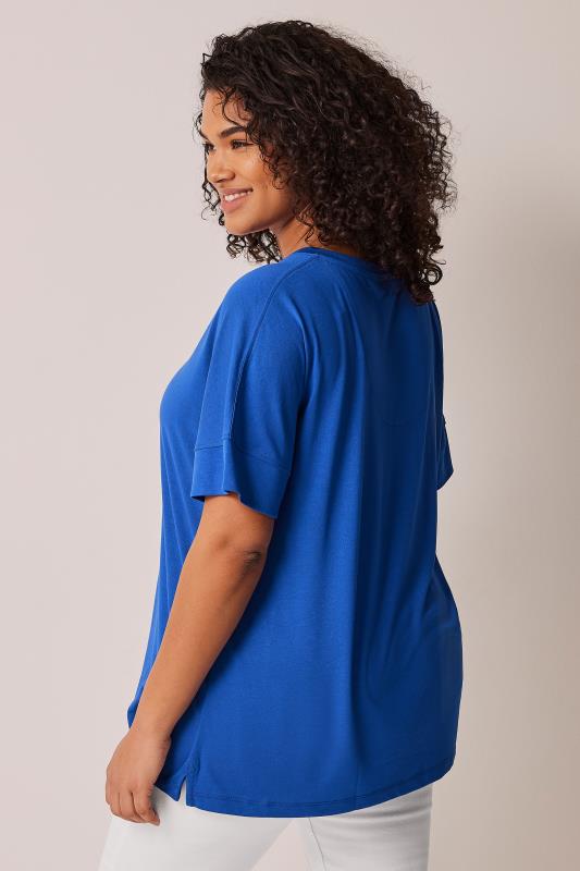 EVANS Plus Size Cobalt Blue V-Neck Modal Rich T-Shirt | Evans 3