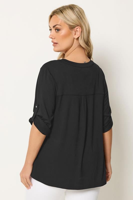 YOURS Plus Size Black Placket Shirt | Yours Clothing 2