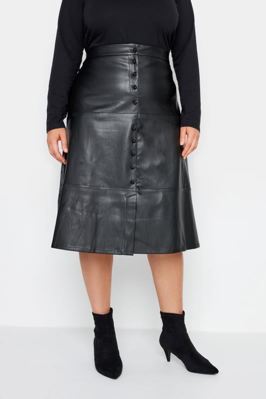 City Chic Black Vegan Leather Button Skirt 1