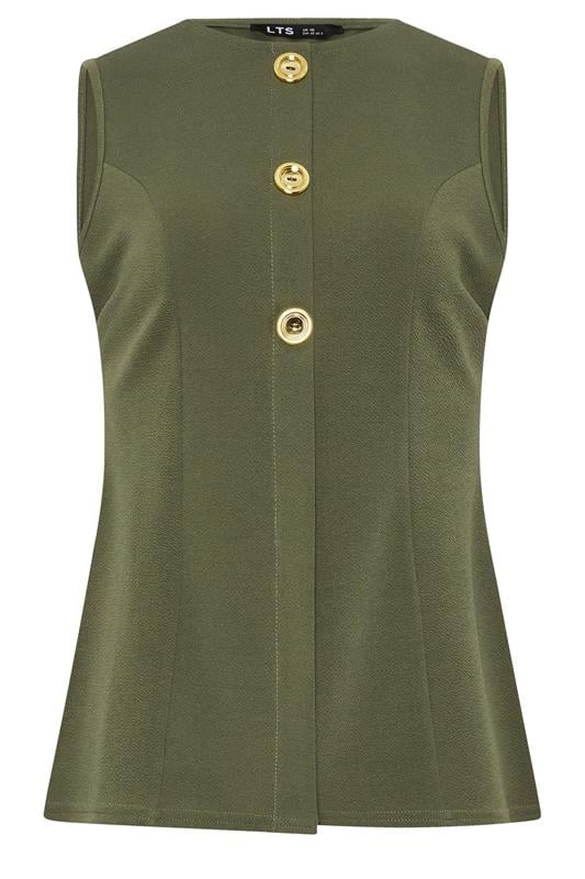 LTS Tall Women's Khaki Green Textured Button Waistcoat | Long Tall Sally 5