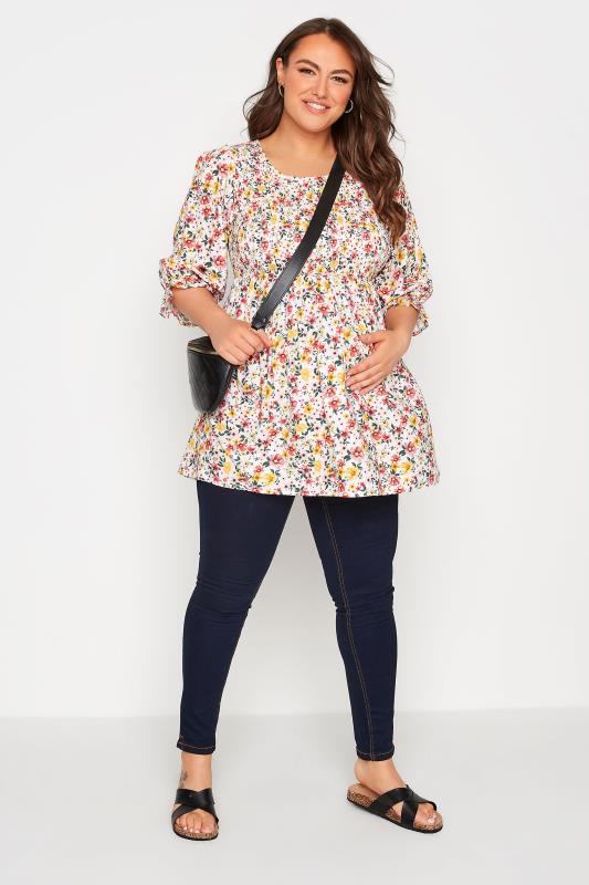 BUMP IT UP MATERNITY Plus Size White Floral Shirred Top | Yours Clothing 5