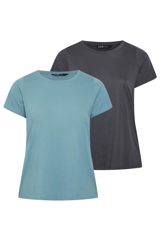 YOURSET 2 PACK Plus Size Blue & Grey Core T-Shirts | Yours Clothing 1