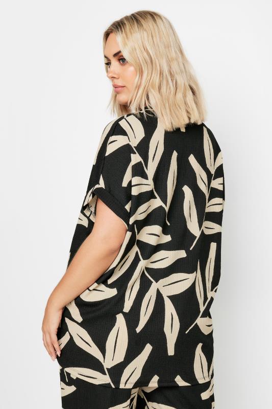 YOURS Plus Size Black Leaf Print Crinkle Short Sleeve Shirt | Yours Clothing 3