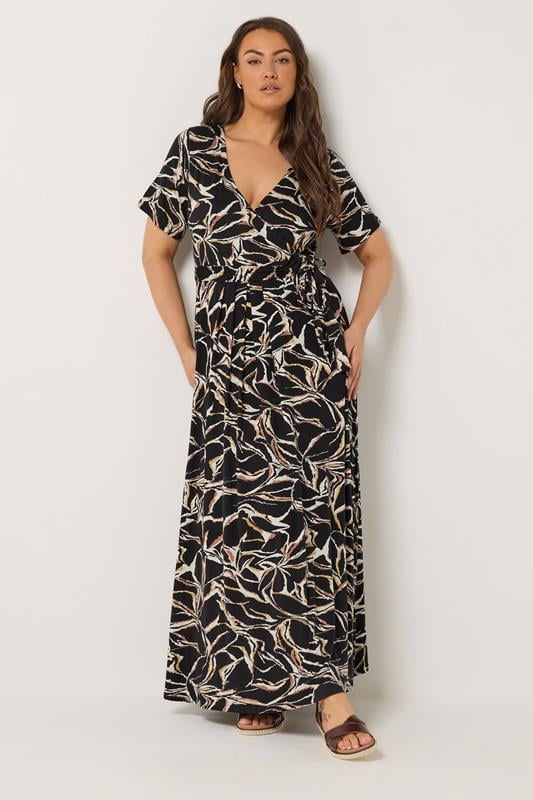  YOURS Curve Black Abstract Wrap Maxi Dress