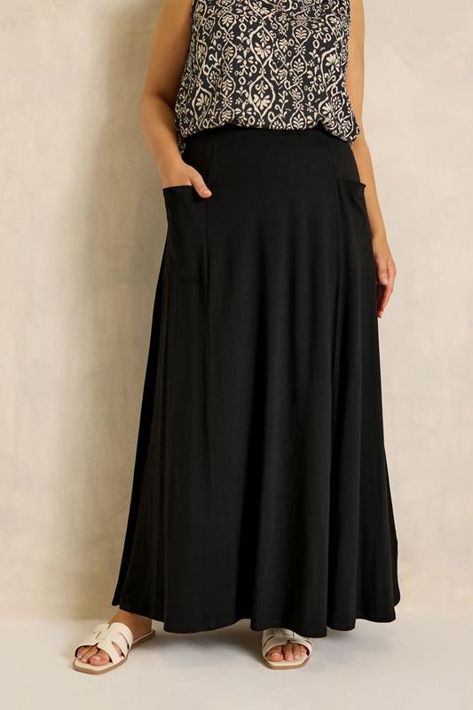  EVANS Curve Black Stretch Jersey Midaxi Skirt