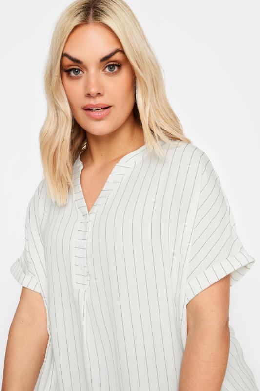 YOURS Curve Plus Size White Half Placket Stripe Blouse | Yours Clothing  4