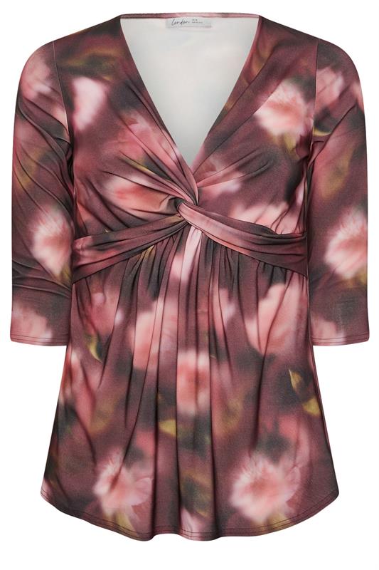 YOURS LONDON Plus Size Red Floral Knot Front Top | Yours Clothing 5