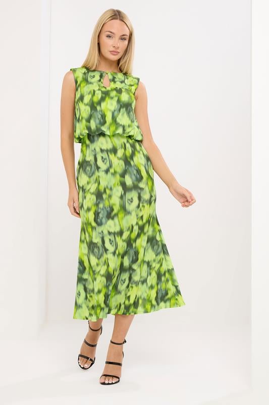  STAR Green Blurred Abstract Midi Dress