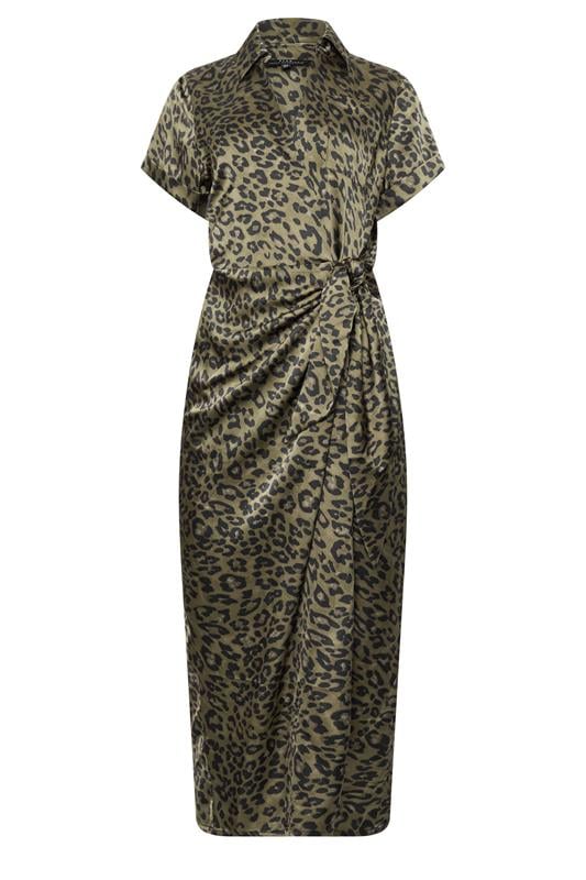  STAR Khaki Green Leopard Satin Maxi Dress