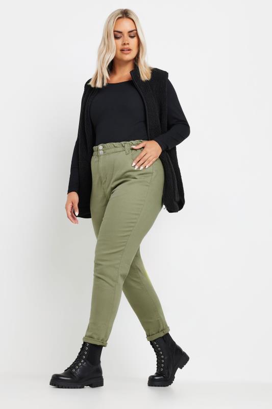 Plus Size Khaki Green Stretch Elasticated Waist MOM Jeans | Yours Clothing 2