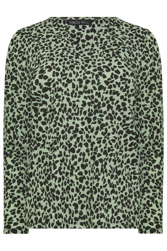 M&Co Green Animal Print Notch Neck Long Sleeve Top | M&Co 5