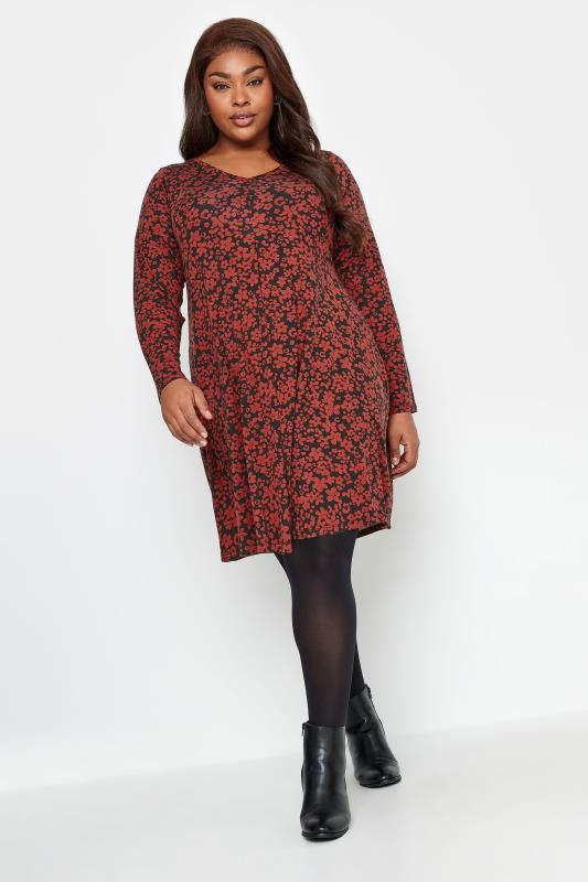 Plus Size  YOURS Curve Red and Black Floral Mini Dress