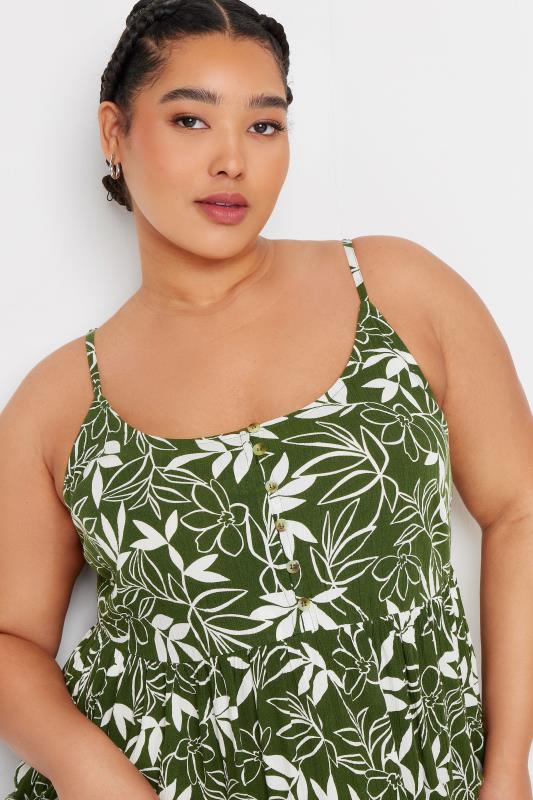 YOURS Plus Size Green Leaf Print Crinkle Tiered Maxi Dress | Yours Clothing 4