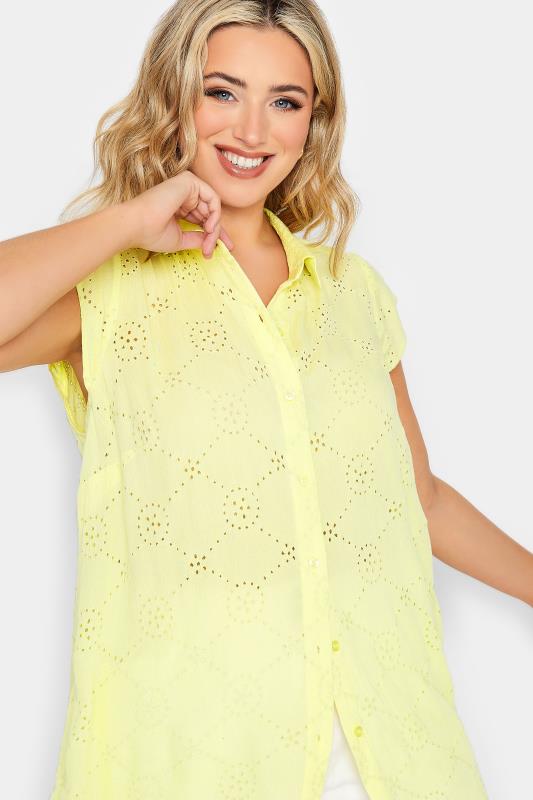 YOURS Plus Size Yellow Broderie Anglaise Sleeveless Blouse | Yours Clothing 4