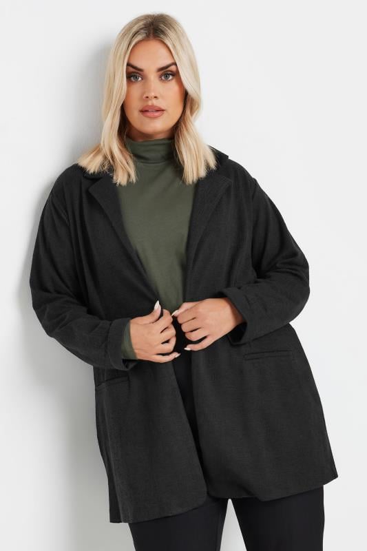 YOURS Plus Size Black Textured Blazer | Yours Clothing  1