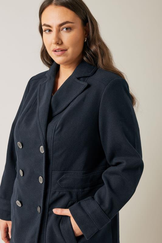 Evans Navy Button Detail Tailored Coat 4