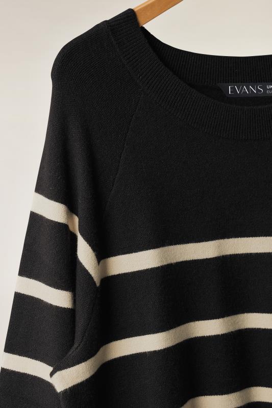 EVANS Plus Size Black & Ivory White Striped Knitted Jumper Dress | Evans 6