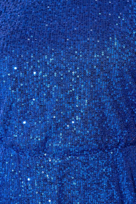 YOURS LONDON Plus Size Cobalt Blue Peplum Sequin Top | Yours Clothing 4