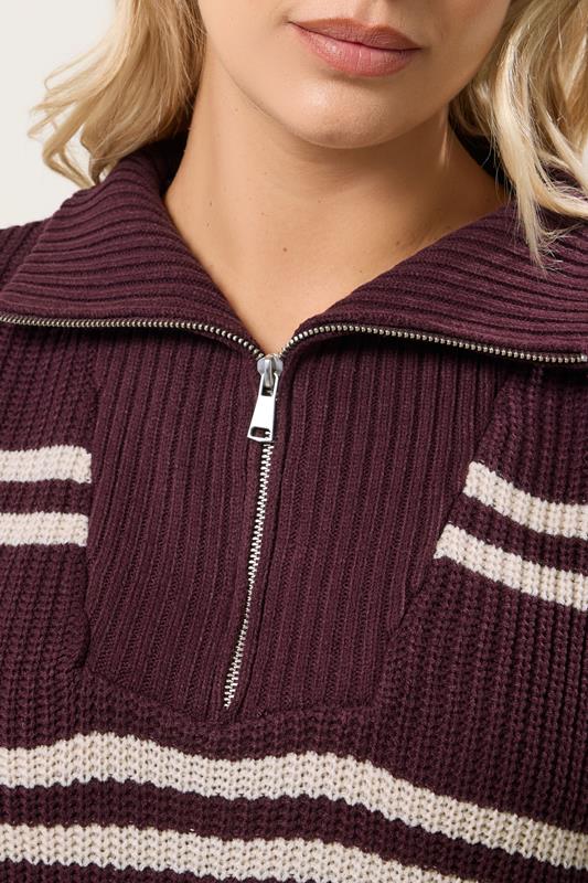 YOURS Plus Size Red Stripe Quarter Zip Jumper | Yours Clothing 4