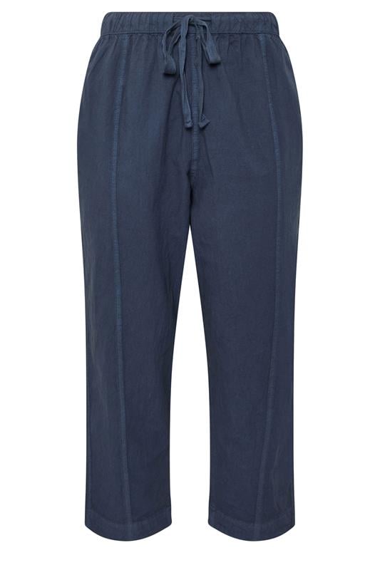 YOURS Plus Size Navy Blue Cool Cotton Barrel Trousers | yours Clothing 5