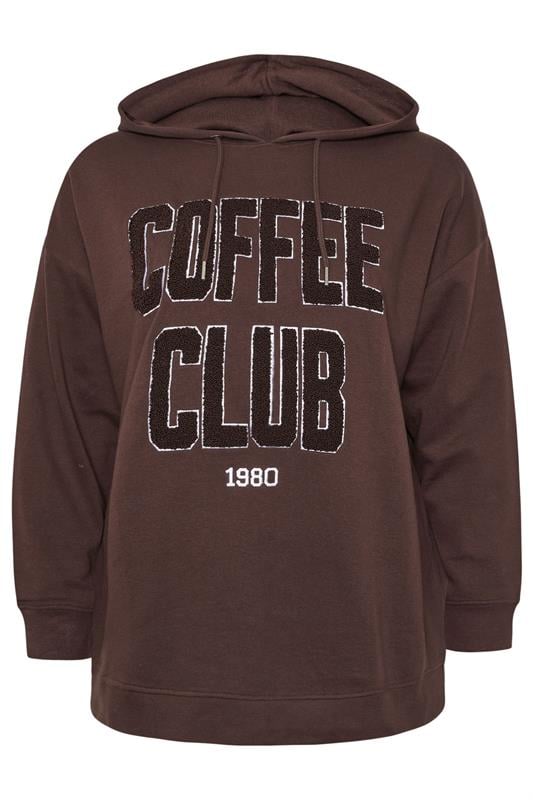 YOURS Plus Size Chocolate Brown 'Coffee Club' Slogan Hoodie | Yours Clothing 6