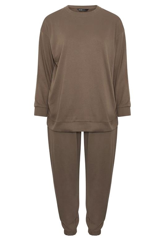 YOURS Plus Size Brown Sweatshirt Jogger & T-Shirt Set | Yours Clothing 6