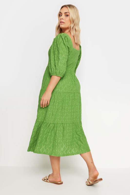 YOURS Plus Size Green Broderie Anglaise Button Front Dress | Yours Clothing 3