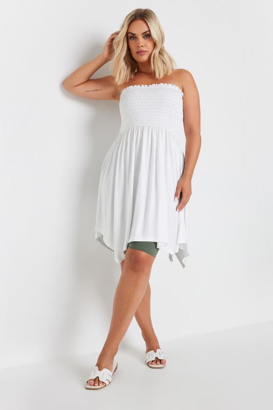 YOURS Plus Size White Shirred Bandeau Longline Top | Yours Clothing 2