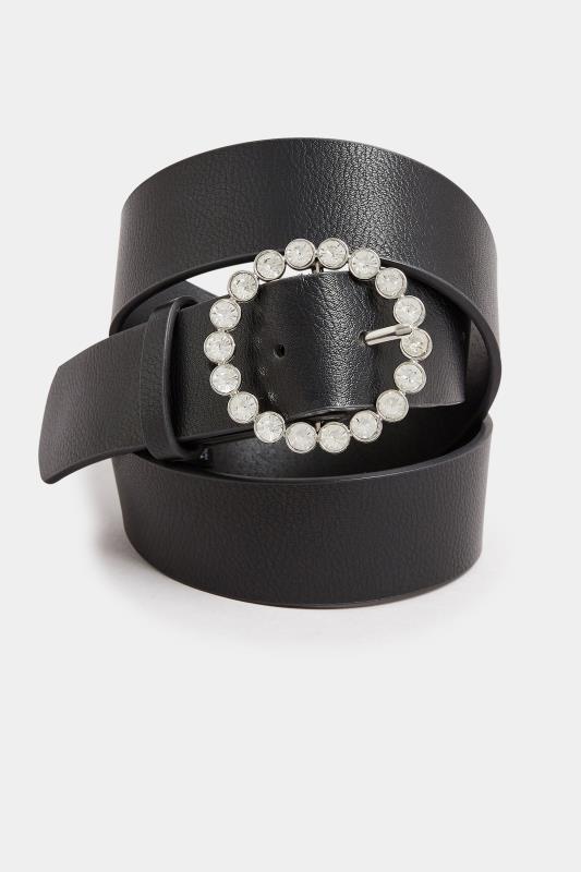 Black Diamante Circle Buckle Belt | Yours Clothing 2