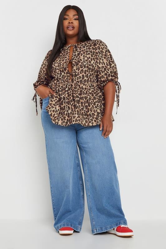 YOURS Plus Size Natural Brown Leopard Print Tie Front Top | Yours Clothing  3