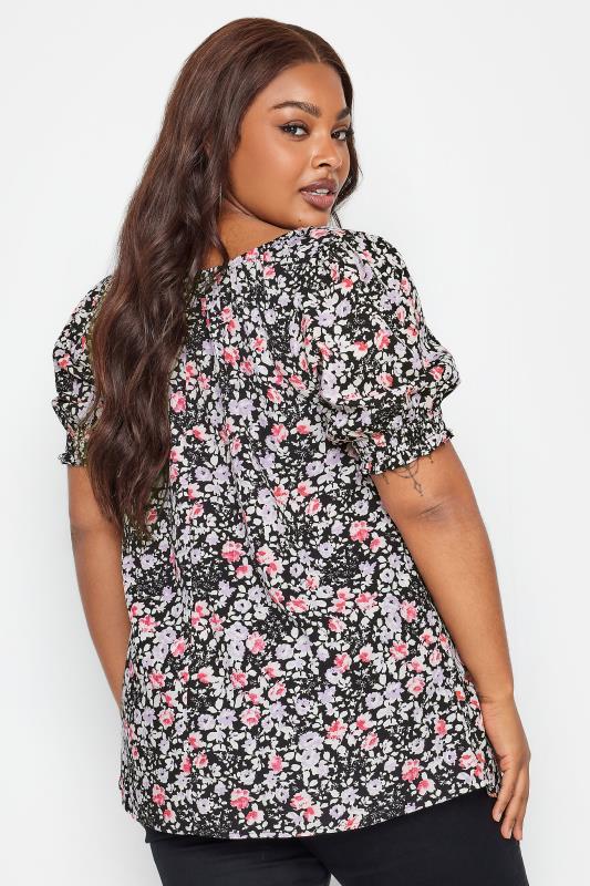 YOURS Plus Size Black & Pink Floral Tie Front Top | Yours Clothing 3