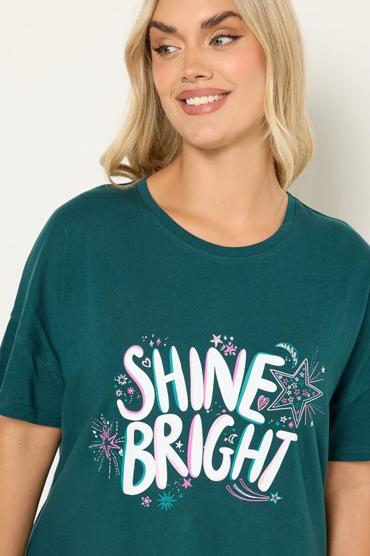 YOURS Plus Size Green 'Shine Bright' Sleep Tee Nightdress | Yours Clothing 4