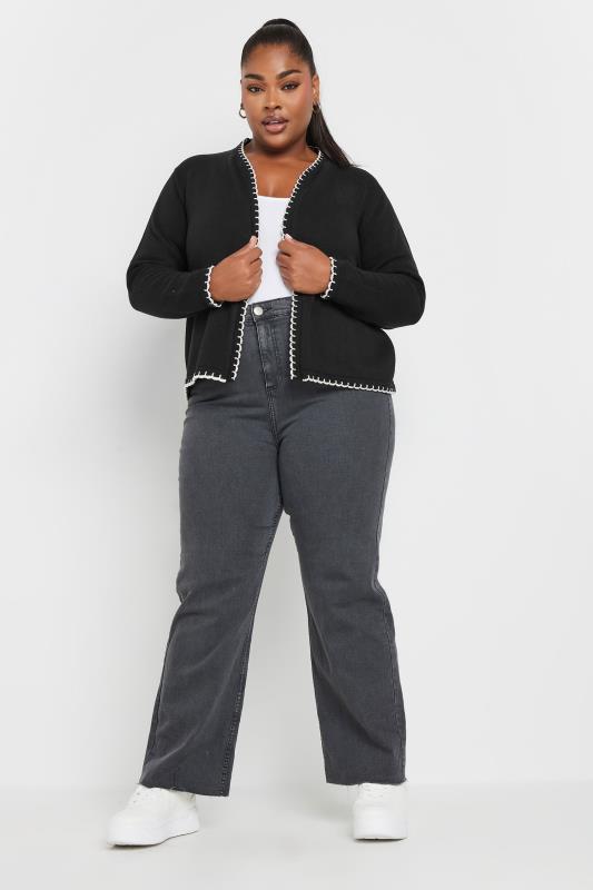 YOURS Plus Size Black Scallop Hem Knitted Cardigan | Yours Clothing  3