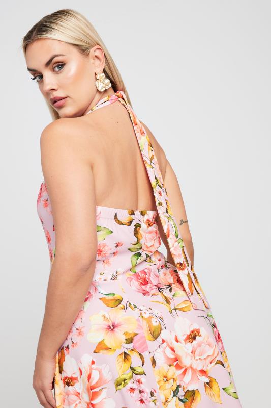 LIMITED COLLECTION Plus Size Pink Floral Print Halter Neck Midaxi Dress | Yours Clothing 2