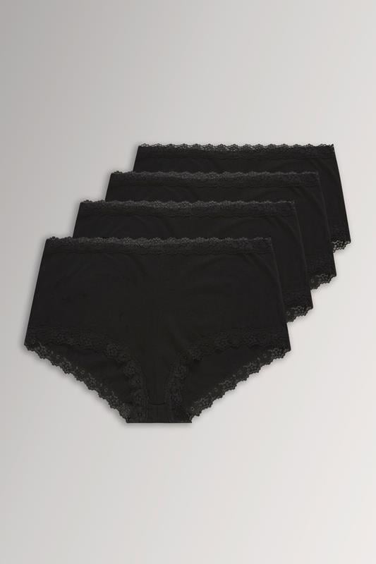 Plus Size Briefs & Knickers YOURSET 4 PACK Curve Black Lace Trim High Waisted Shorts