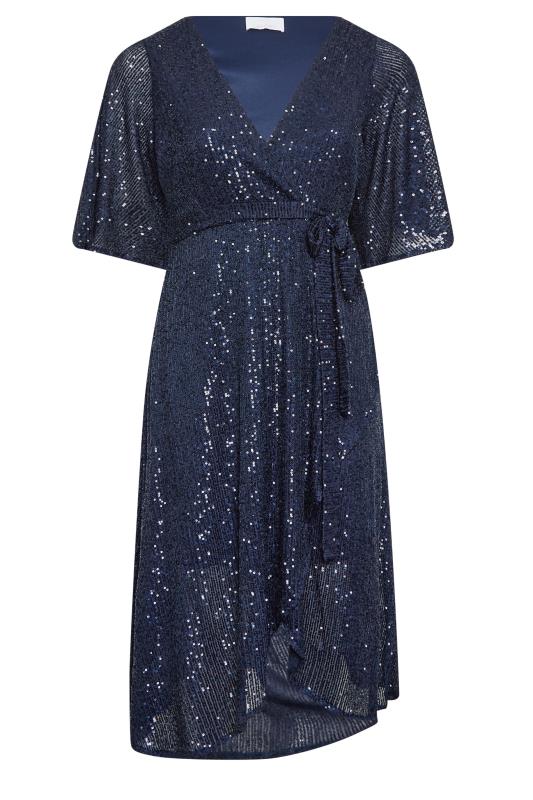 YOURS LONDON Plus Size Navy Blue Sequin Wrap Dress | Yours Clothing  5