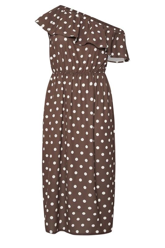 LIMITED COLLECTION Plus Size Brown Polka Dot Frill Dress | Yours Clothing 5