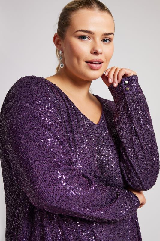 YOURS LONDON Plus Size Purple Sequin V-Neck Top | Yours Clothing 4