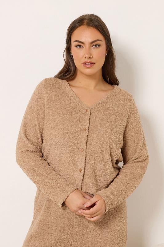 YOURS Plus Size Camel Brown Chenille Cardigan | Yours Clothing 1