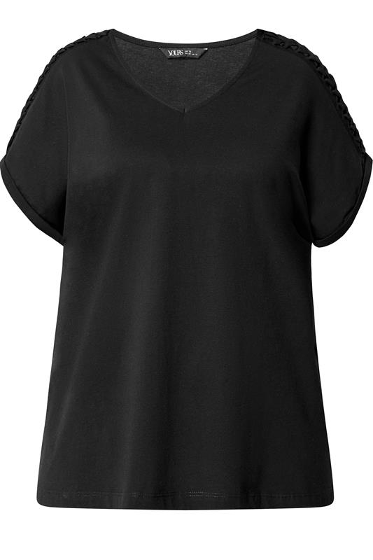 YOURS Plus Size Black Lattice Grown On Sleeve T-Shirt | Yours Clothing 5