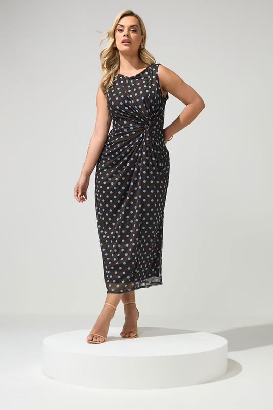 YOURS LONDON Plus Size Chocolate Brown Polka Dot Dress | Yours Clothing 1
