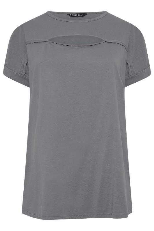 YOURS Curve Grey Cut Out T-Shirt | Yours Clothing 6