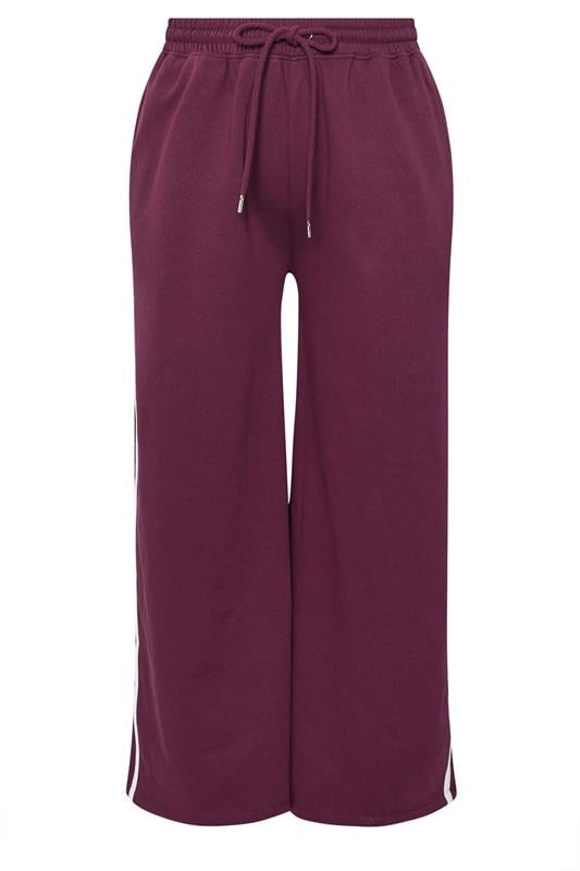 YOURS Plus Size Burgundy Red Side Stripe Wide Leg Joggers | Yours Clothing 6