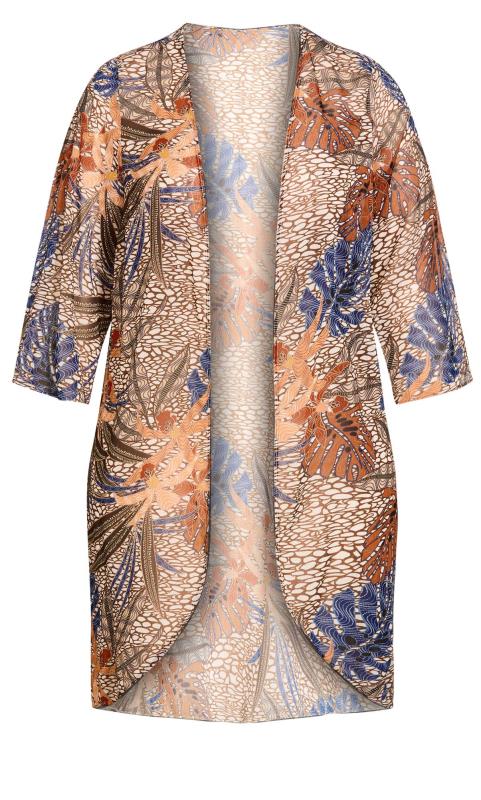 Evans Beige Brown Palm Print Kimono | Evans 7