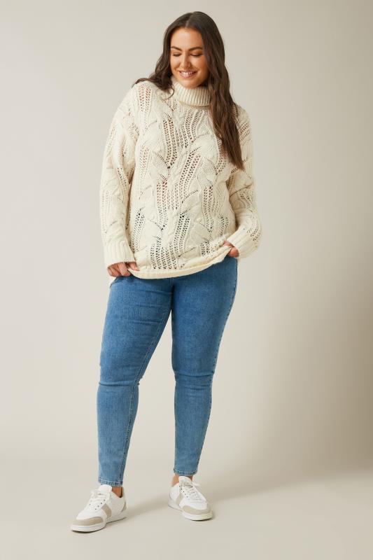 EVANS Plus Size White Roll Neck Stitch Detailing Knitted Jumper | Evans 3